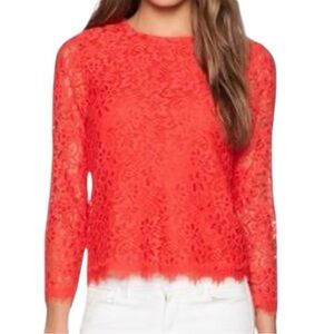 Diane von Furstenberg Brielle Long-Sleeve Lace Top in Red